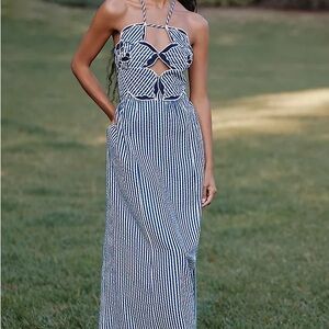 Anthropologie Navy and White Strapless Dress